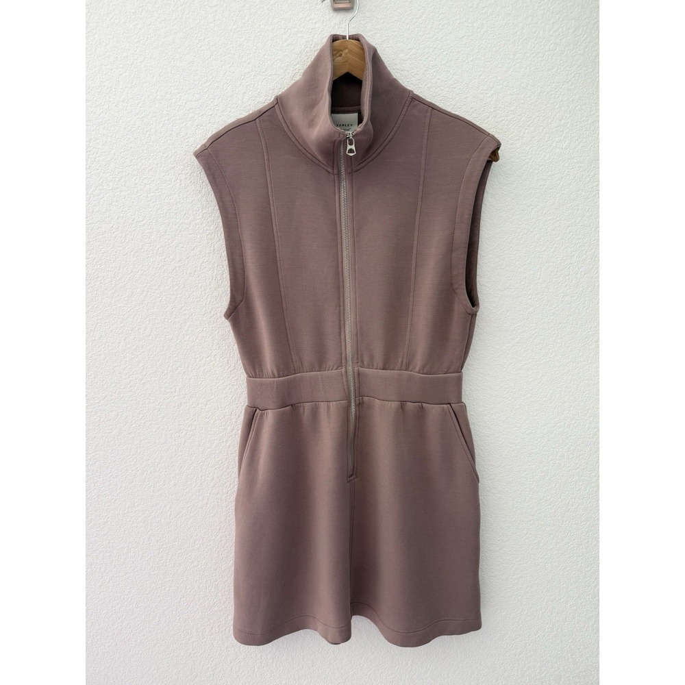 Varley Mauve Zip-Front Sleeveless Mini Dress